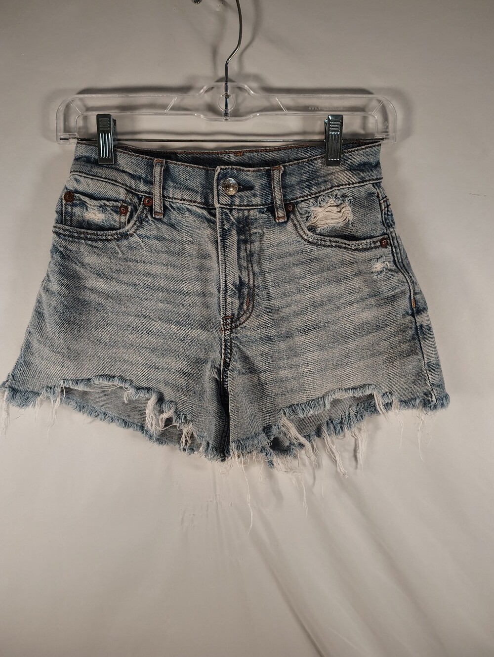 American Eagle High-Rise Distressed Denim Shortie Shorts - Light Blue Women's 00